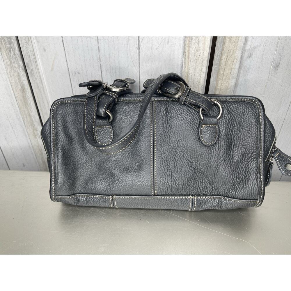 Ameri Leather Black Belt Stitched Leather Satchel Purse Handbag Pebble